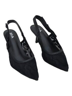 MIA Women's Naida Slingback Kitten Heel Lace Pumps Black Size 10M